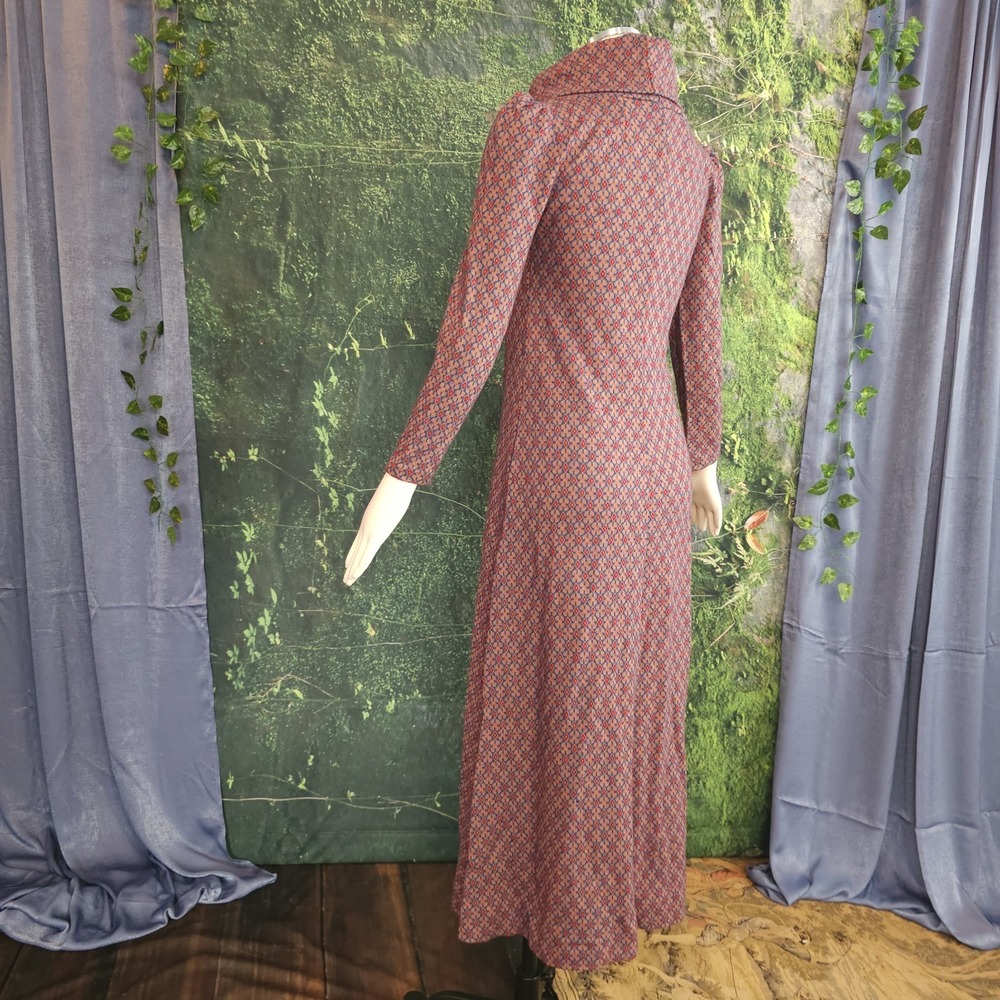 Vintage 1960's Dress Medieval Revival Maxi Floor Length Blue Red Coral As Is - Picture 10 of 15